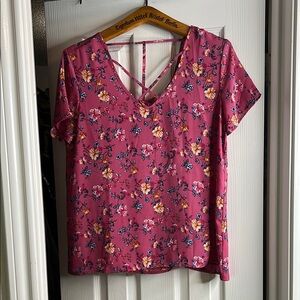 Chic Pink Backless Short Sleeve Blouse